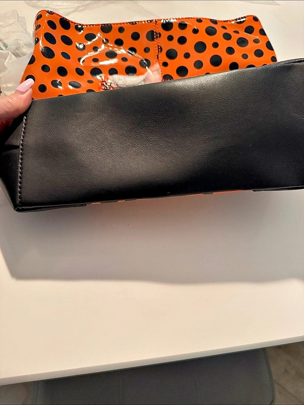 Dasein Orange Black Polka Dot Patent Satchel Shoulder Bag - Picture 5 of 9